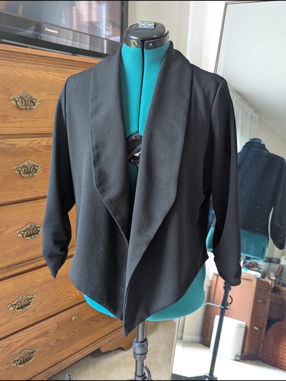Black Draped Open-Front Women's Blazer